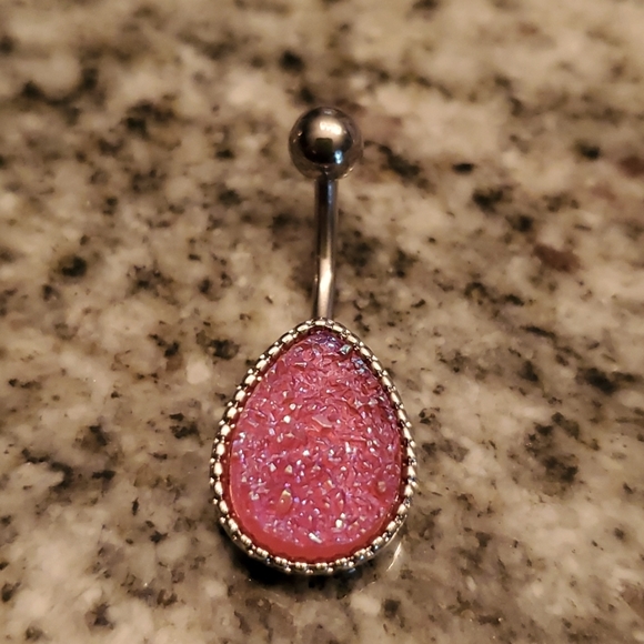 Kaitlyn Jewelry - Silver Druzy Stone Teardrop Belly Ring
